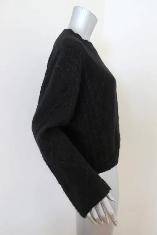 Ryan Roche Sweater Metallic-Flecked Black Cashmere-Silk Pullover Size Small