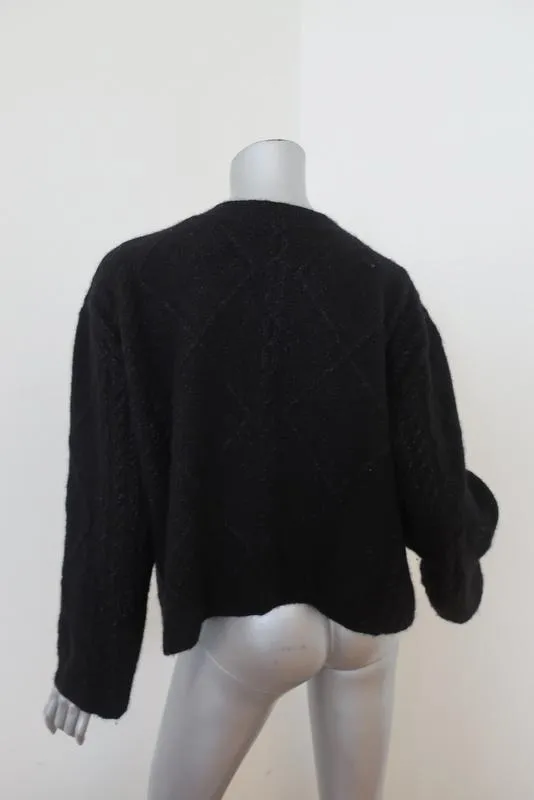 Ryan Roche Sweater Metallic-Flecked Black Cashmere-Silk Pullover Size Small