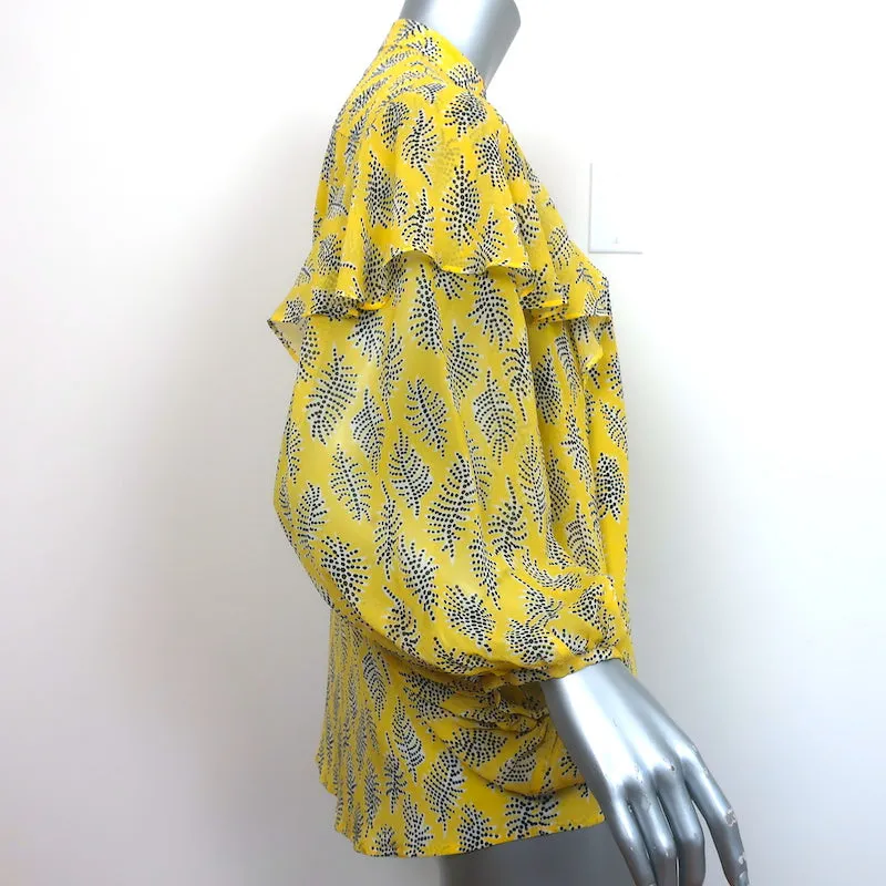 Saloni Ruffle Top Chloe Yellow Printed Silk Chiffon Size 4 Dolman Sleeve Blouse