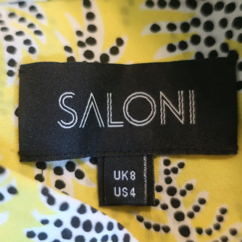 Saloni Ruffle Top Chloe Yellow Printed Silk Chiffon Size 4 Dolman Sleeve Blouse