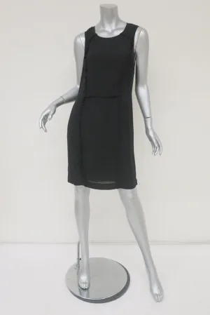 Sari Gueron Dress Black Ruffle-Trim Silk Crepe Size 4 Sleeveless Shift