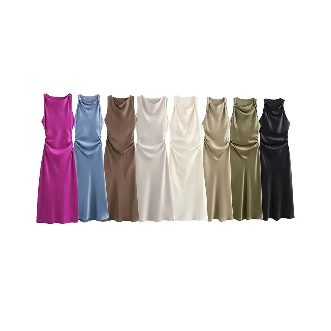 Satin Sleeveless Midi Sundress