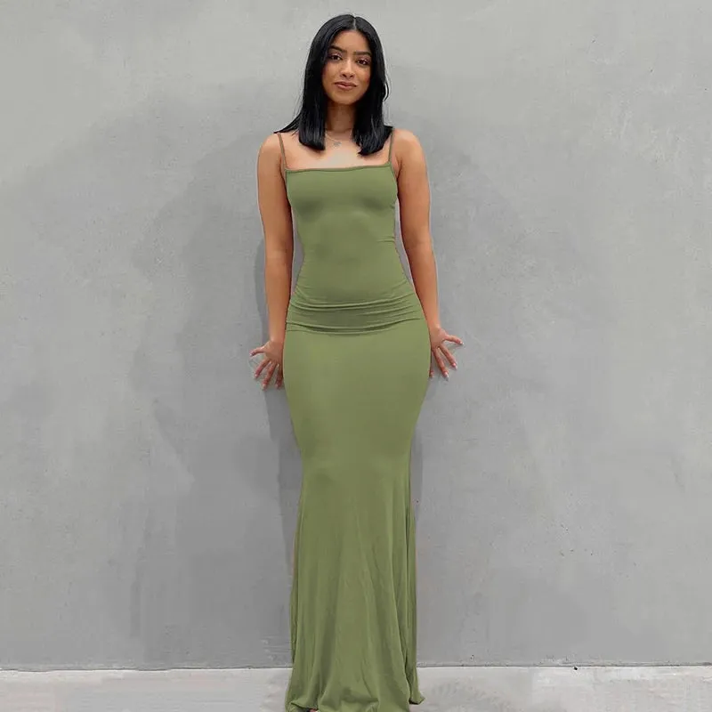Satin Slip Sleeveless Backless Maxi Dress Women 2023 Y2k Summer Bodycon Elegant Sexy Outfits Ladies Birthday Party Club Sundress