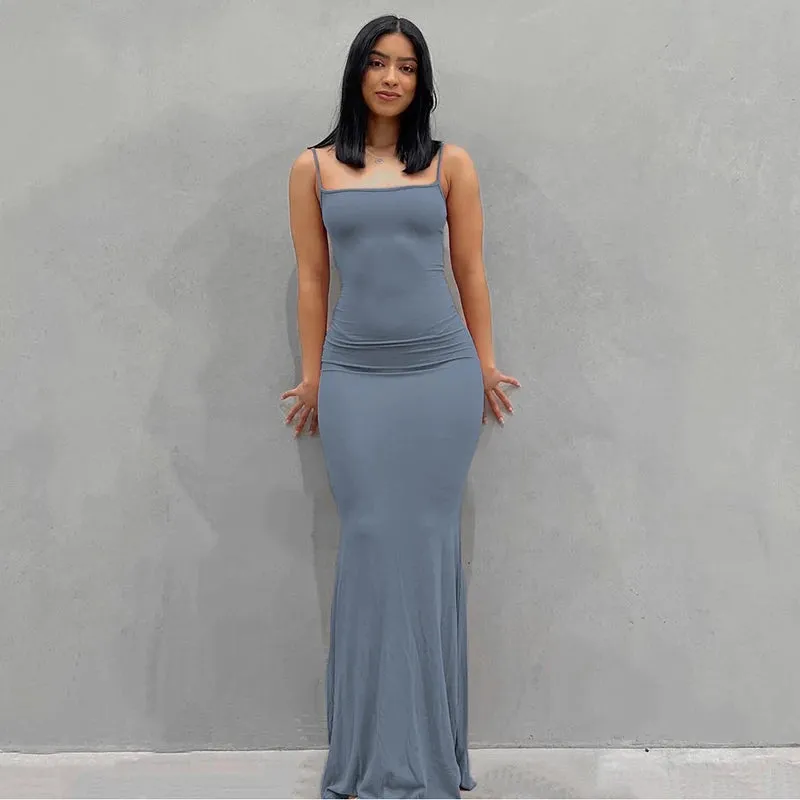 Satin Slip Sleeveless Backless Maxi Dress Women 2023 Y2k Summer Bodycon Elegant Sexy Outfits Ladies Birthday Party Club Sundress