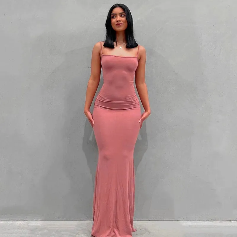 Satin Slip Sleeveless Backless Maxi Dress Women 2023 Y2k Summer Bodycon Elegant Sexy Outfits Ladies Birthday Party Club Sundress