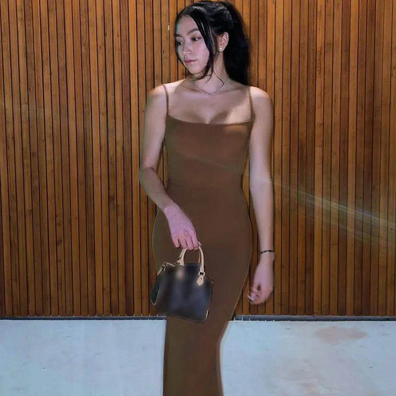 Satin Slip Sleeveless Backless Maxi Dress Women Y2k Summer Bodycon Elegant Sexy Outfits Ladies Birthday Party Club Sundress