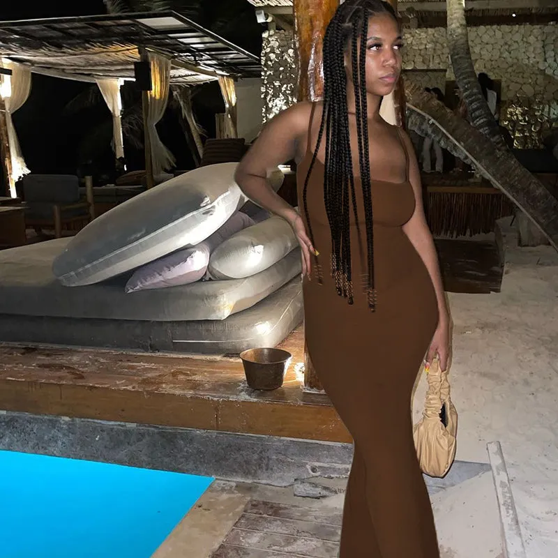 Satin Slip Sleeveless Backless Maxi Dress Women Y2k Summer Bodycon Elegant Sexy Outfits Ladies Birthday Party Club Sundress