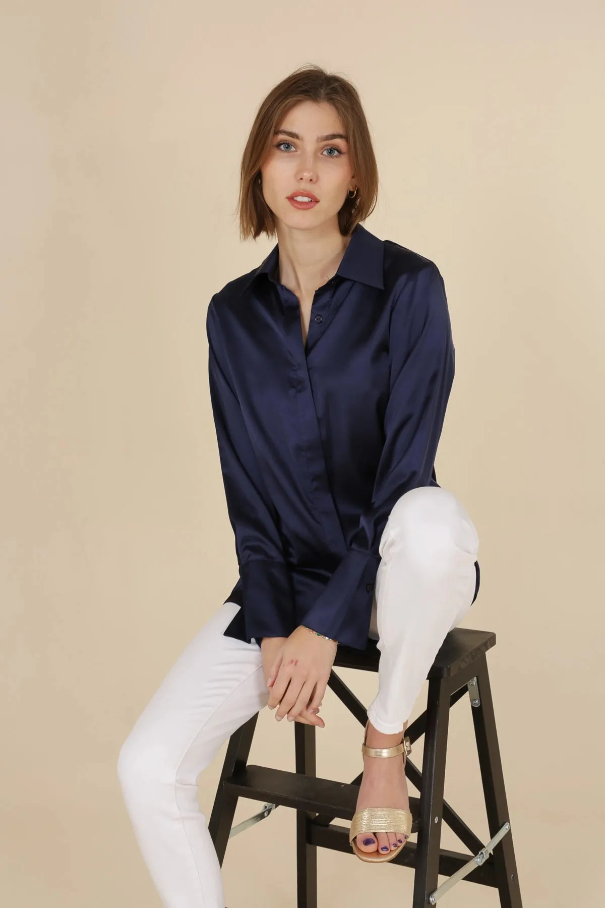 Satin Top - Navy