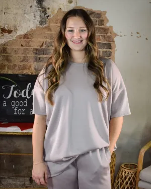 SCUBA SHORT SLEEVE OVERSIZE TUNIC TOP - MUSHROOM