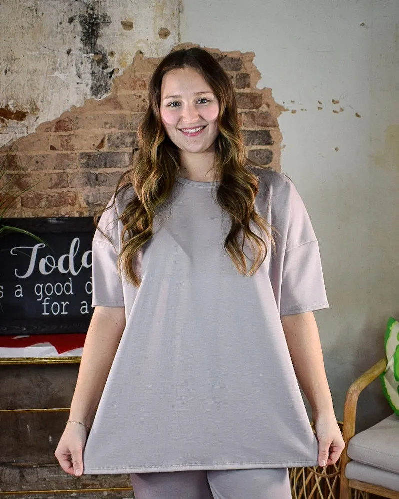 SCUBA SHORT SLEEVE OVERSIZE TUNIC TOP - MUSHROOM
