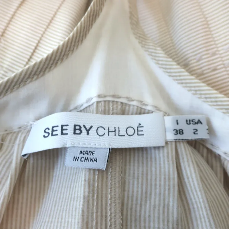 See by Chloe Pleated Swing Tank Top Beige Pinstripe Cotton-Silk Size US 2