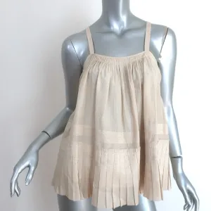 See by Chloe Pleated Swing Tank Top Beige Pinstripe Cotton-Silk Size US 2
