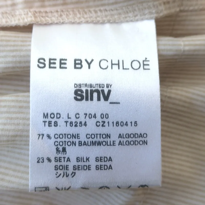 See by Chloe Pleated Swing Tank Top Beige Pinstripe Cotton-Silk Size US 2