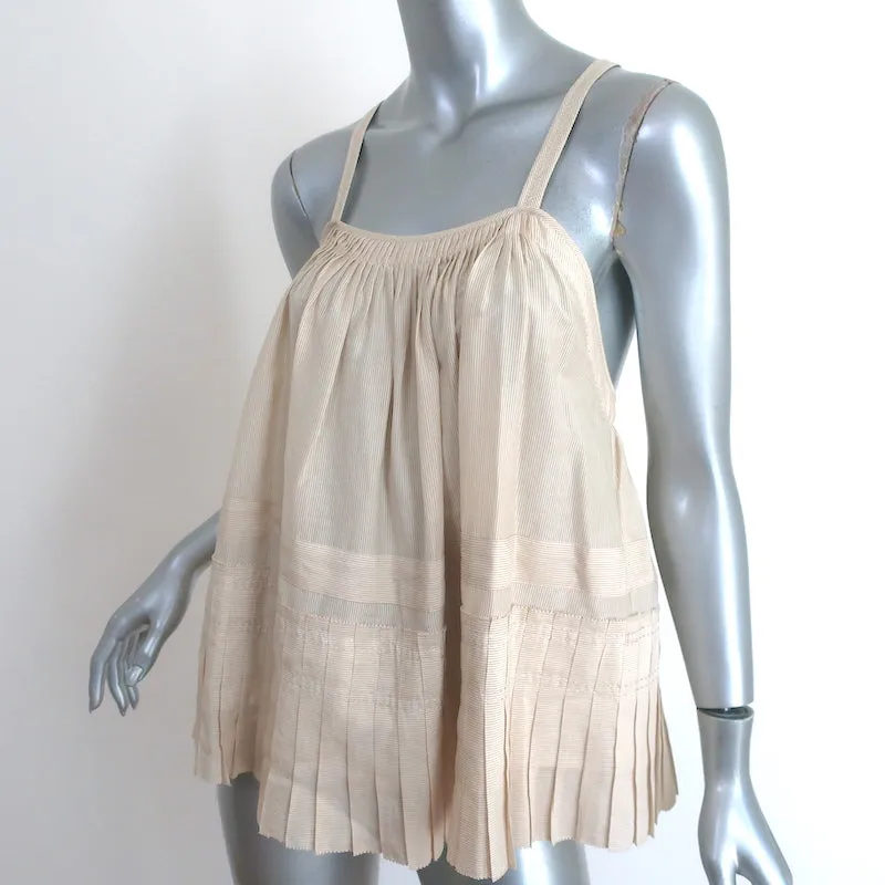 See by Chloe Pleated Swing Tank Top Beige Pinstripe Cotton-Silk Size US 2
