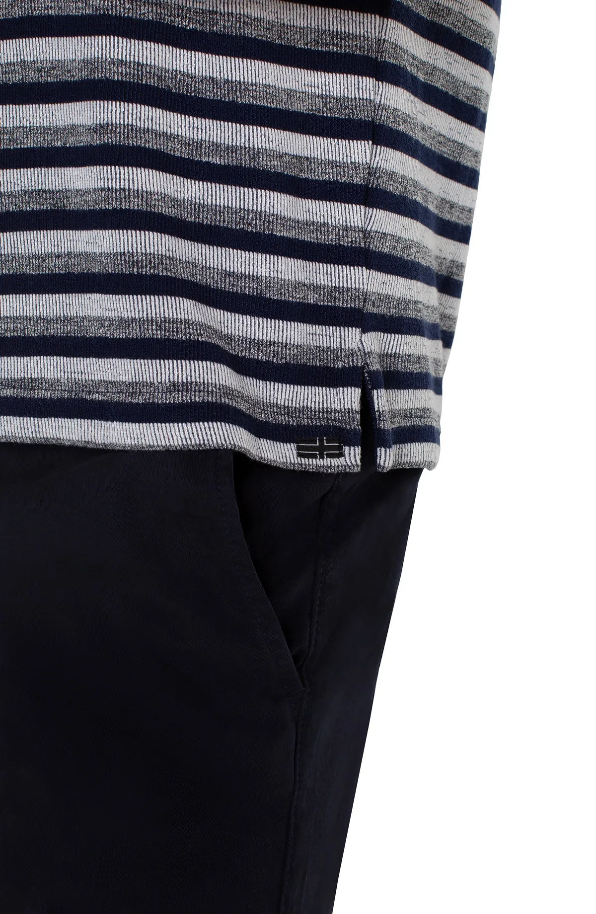 Short Sleeve Polo - Navy White Melange Stripe