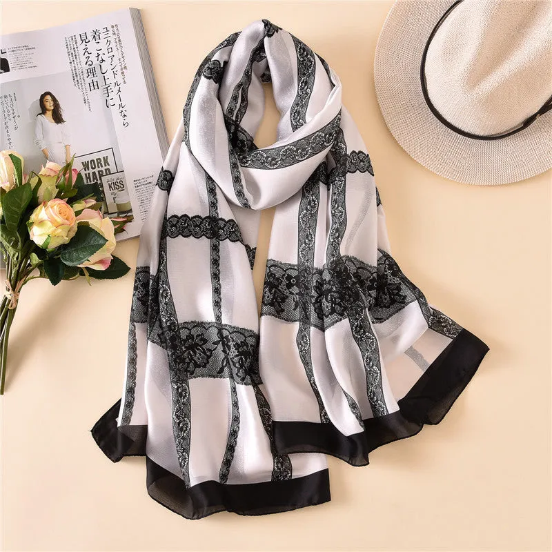 Simple Elegant Fashion Lace Silk Scarf Shawl Wrap for Women Ladies Girls 90x180