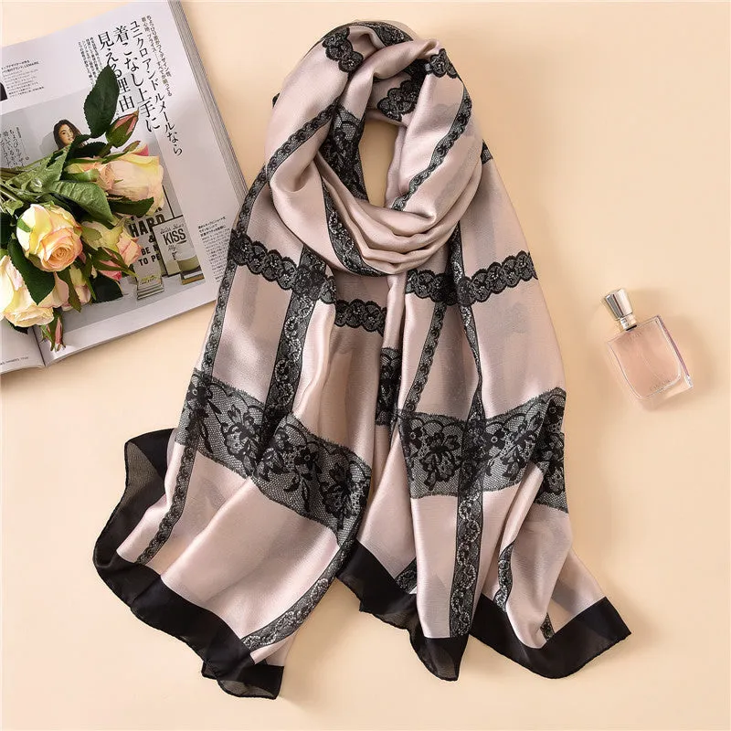 Simple Elegant Fashion Lace Silk Scarf Shawl Wrap for Women Ladies Girls 90x180
