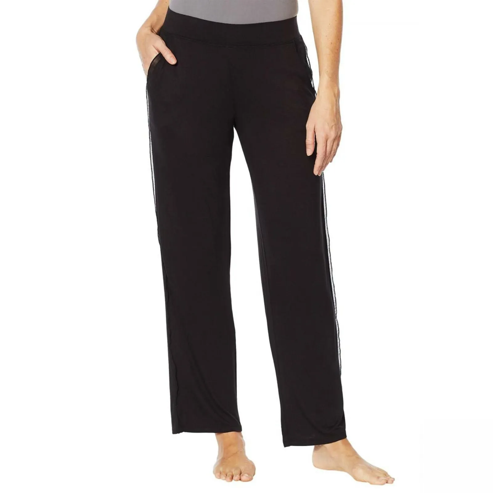 Soft & Cozy Women's Relaxed Jersey Knit Pants With Chiffon Trim