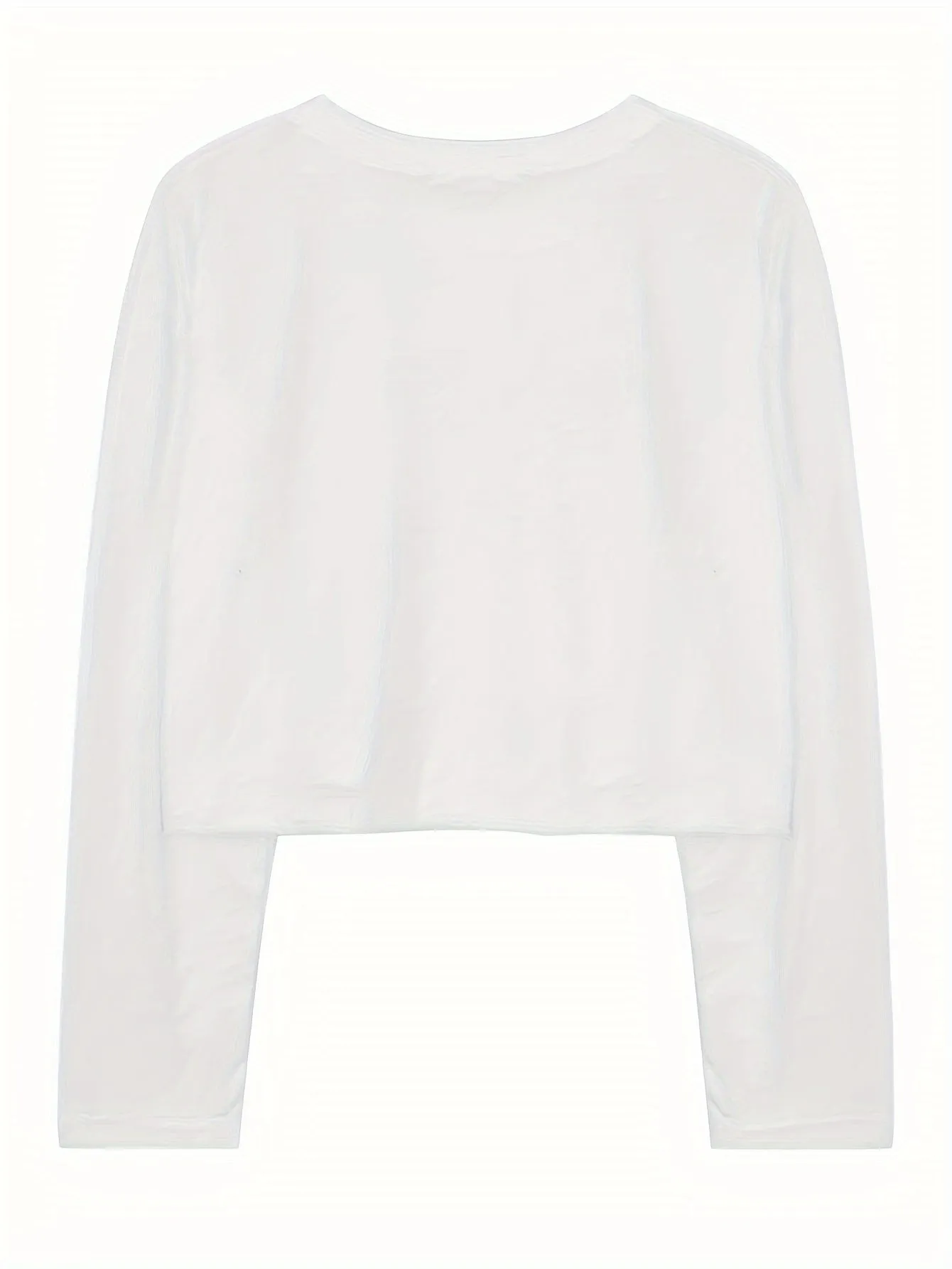 Solid Color Crew Neck Crop T-Shirt, Casual Long Sleeve T-Shirt For Spring & Fall, Women's Clothing