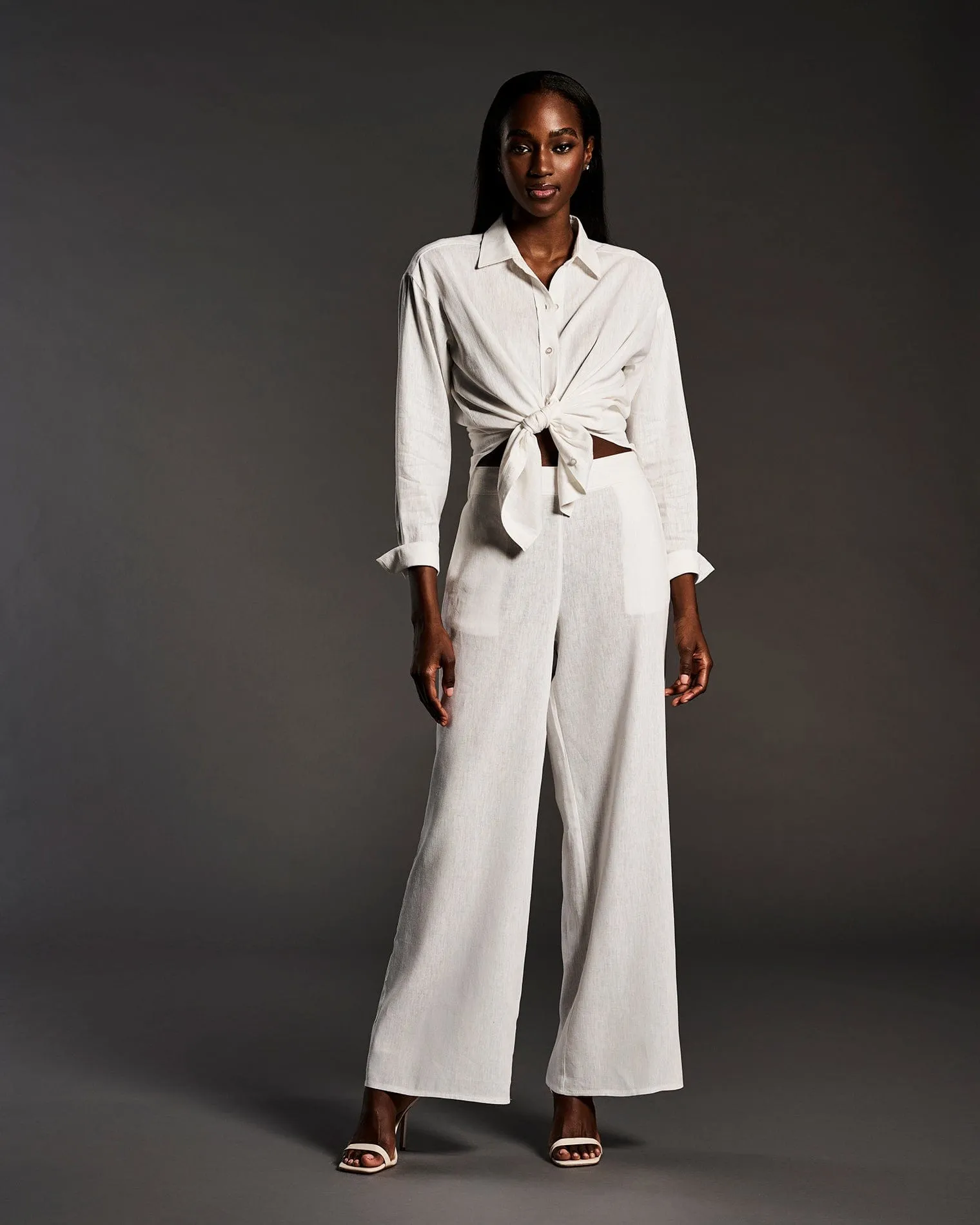 Solid Linen-Blend Blouse