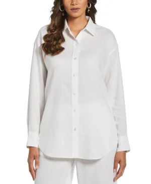 Solid Linen-Blend Blouse