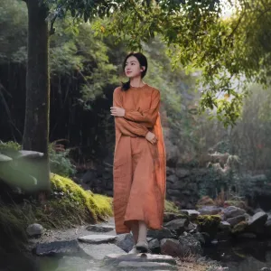 Spring dress women's Maillard linen fungus edge long sleeve loose casual dress long dress with A0862 inside