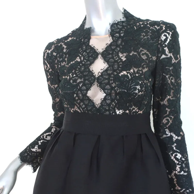 Stella McCartney Long Sleeve Mini Dress Black Lace & Raw Silk Size 40