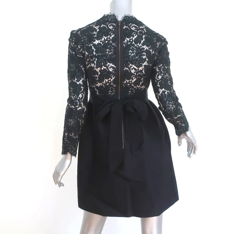 Stella McCartney Long Sleeve Mini Dress Black Lace & Raw Silk Size 40