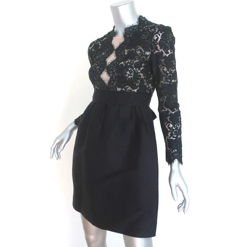 Stella McCartney Long Sleeve Mini Dress Black Lace & Raw Silk Size 40