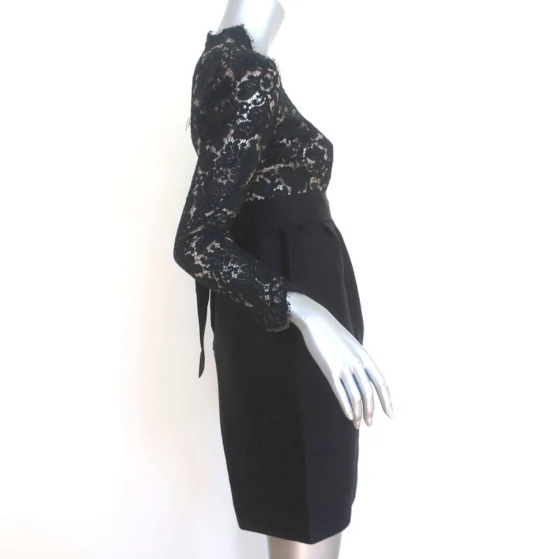 Stella McCartney Long Sleeve Mini Dress Black Lace & Raw Silk Size 40
