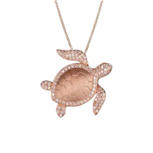 Sterling Silver Rose Gold Plated Alamea Hawaii Pave CZ Turtle Pendant