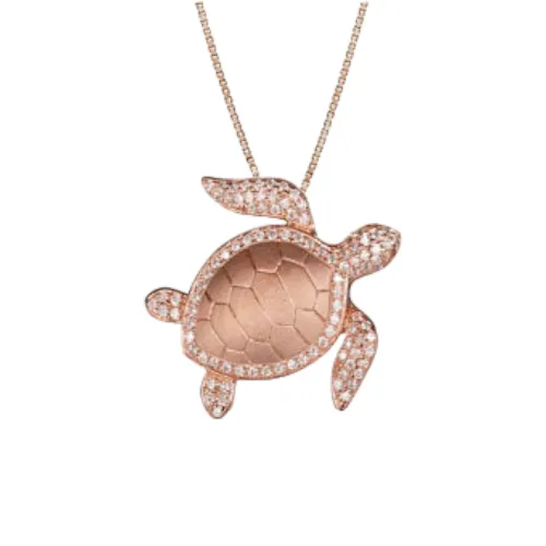 Sterling Silver Rose Gold Plated Alamea Hawaii Pave CZ Turtle Pendant