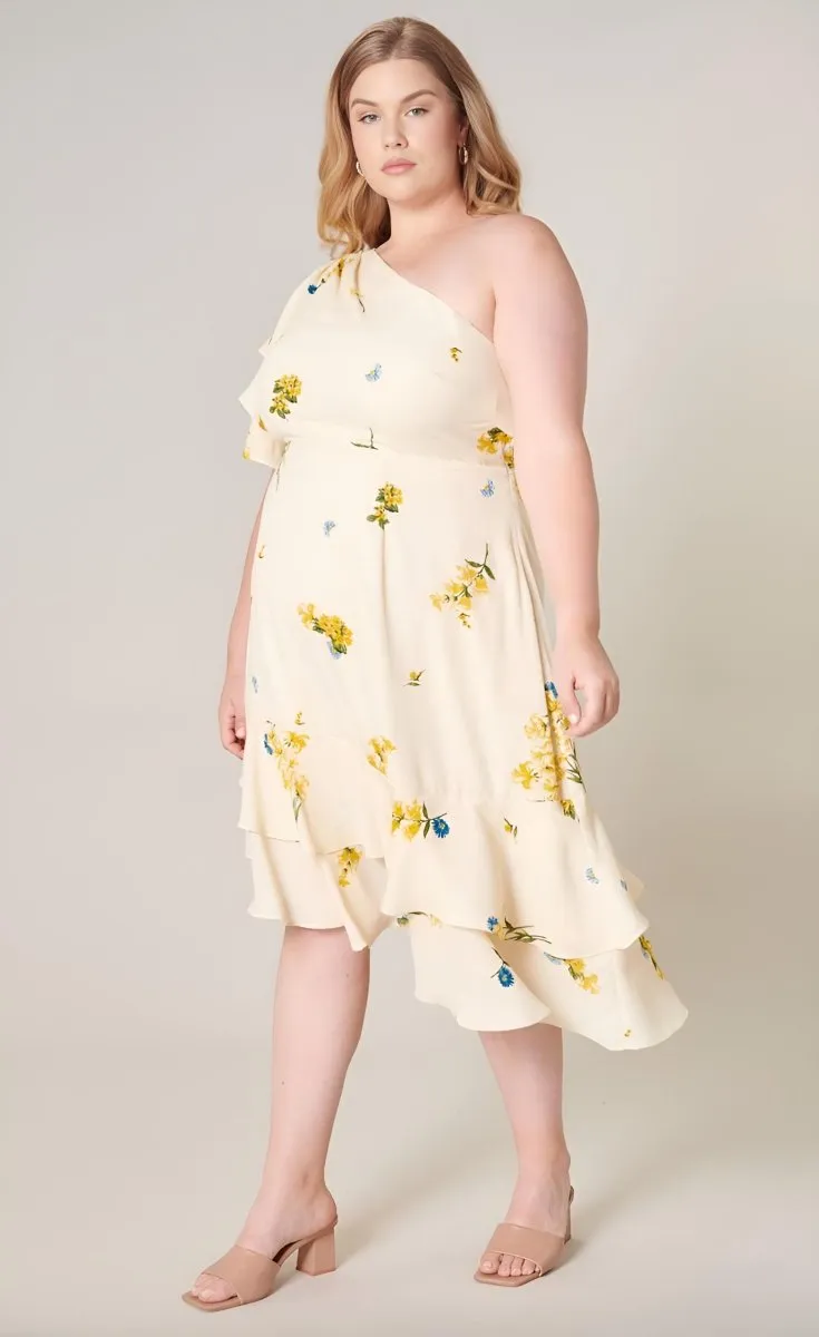Sugarlips - Melba Floral One Shoulder Asymmetrical Dress - Plus Size (Final Sale)