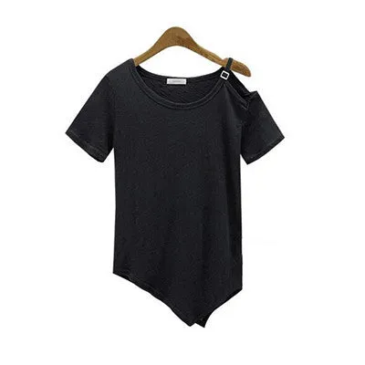 Summer Cotton t-shirt Fashion Tops Punk Rock tee shirt Off the Shoulder Strap T Shirt Women C487