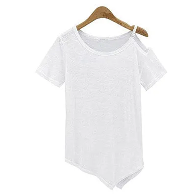 Summer Cotton t-shirt Fashion Tops Punk Rock tee shirt Off the Shoulder Strap T Shirt Women C487