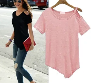 Summer Cotton t-shirt Fashion Tops Punk Rock tee shirt Off the Shoulder Strap T Shirt Women C487