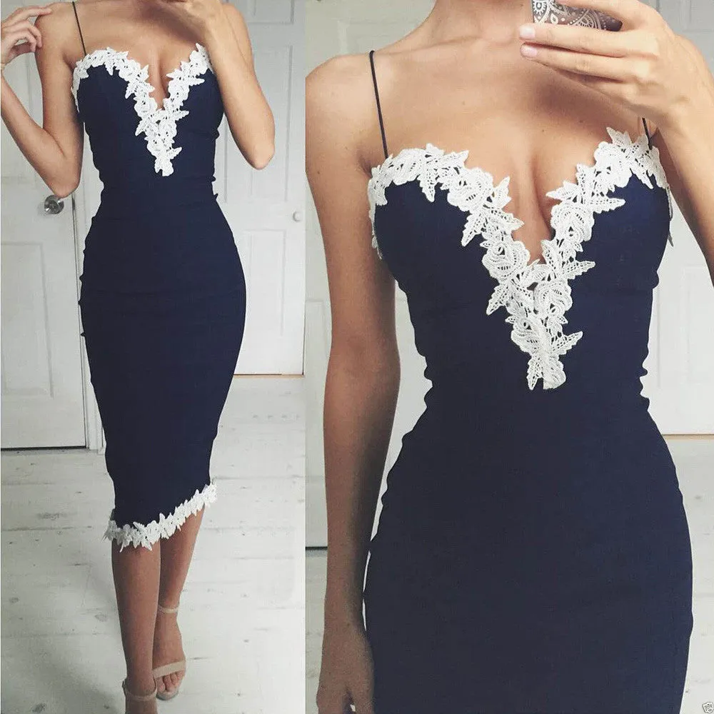 Summer Dresses Women Ladies Sexy Strappy V Neck Lace Party Bodycon Bandage Long Maxi Dress