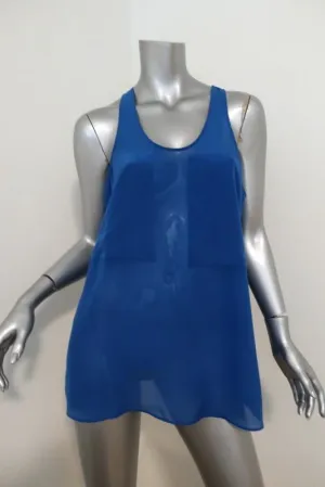 T by Alexander Wang Tank Top Blue Paneled Silk & Chiffon Size Medium