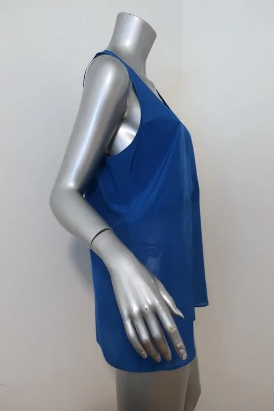 T by Alexander Wang Tank Top Blue Paneled Silk & Chiffon Size Medium