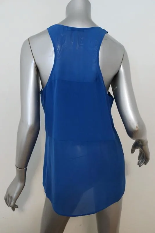 T by Alexander Wang Tank Top Blue Paneled Silk & Chiffon Size Medium