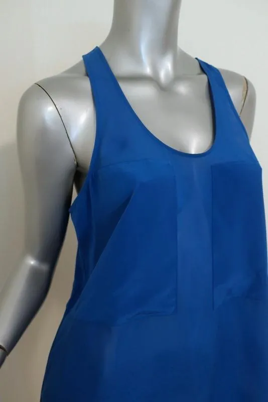 T by Alexander Wang Tank Top Blue Paneled Silk & Chiffon Size Medium
