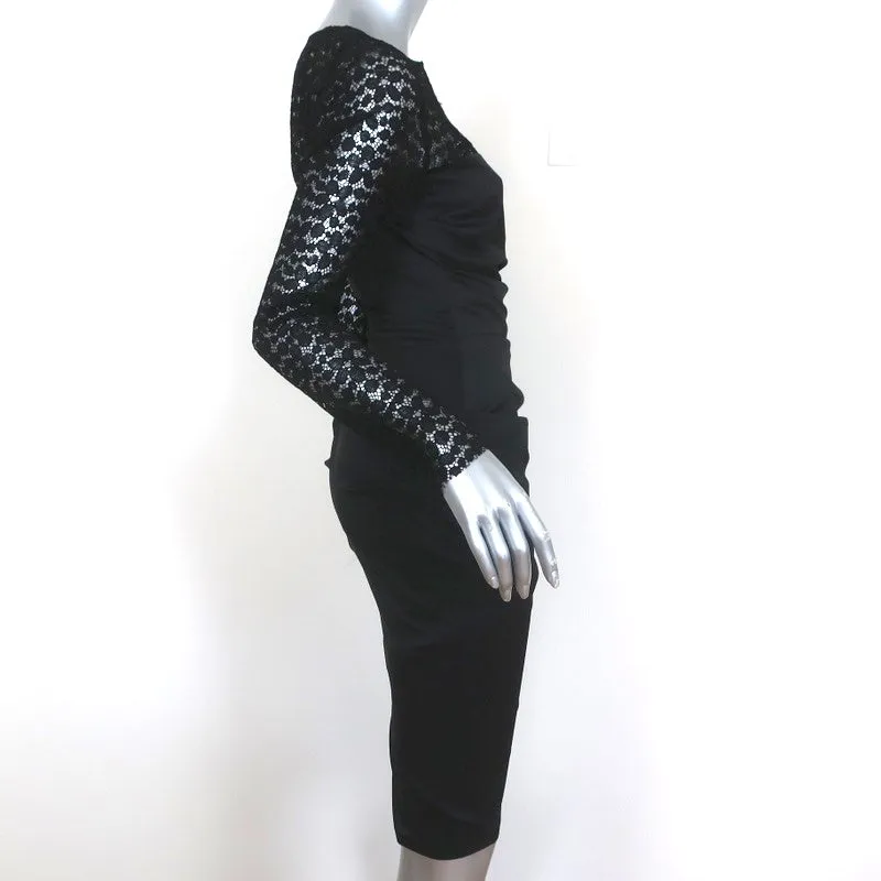 Talbot Runhof Dress Black Lace & Ruched Taffeta Size 36 Long Sleeve Sheath