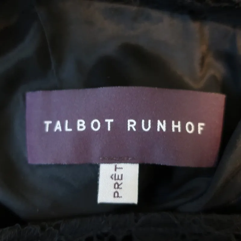 Talbot Runhof Dress Black Lace & Ruched Taffeta Size 36 Long Sleeve Sheath
