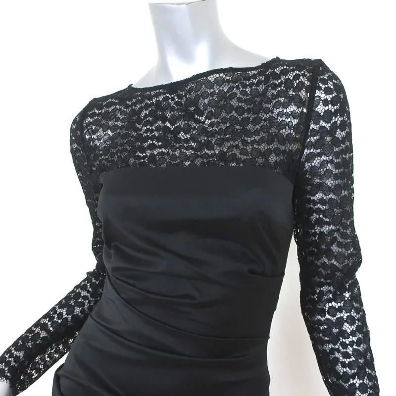 Talbot Runhof Dress Black Lace & Ruched Taffeta Size 36 Long Sleeve Sheath