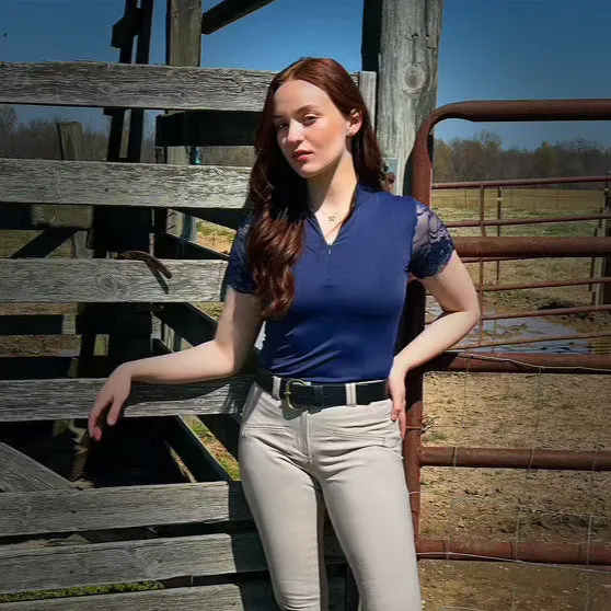 Tara - Short Sleeve Lace Competition Shirt Navy