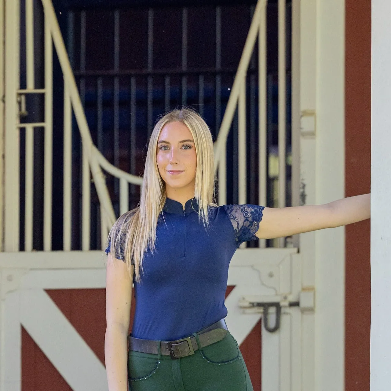 Tara - Short Sleeve Lace Competition Shirt Navy