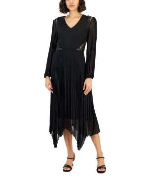Taylor Women's Lace-Trim Pleated Fit & Flare Dress 2340M Black 8