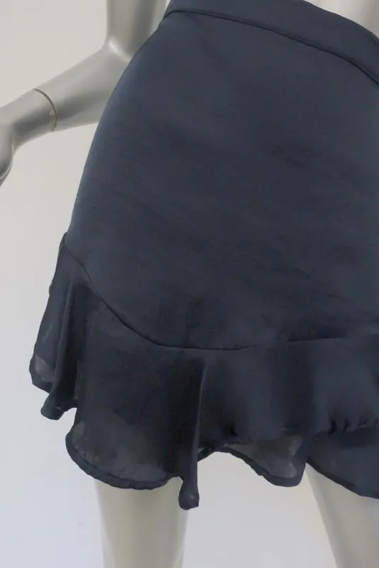 The Lady & The Sailor Mini Skirt Navy Ruffled Satin Size 1