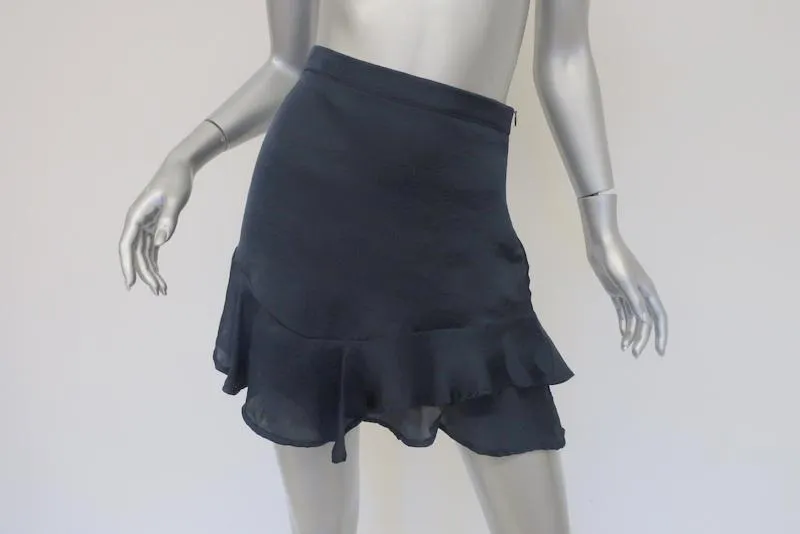 The Lady & The Sailor Mini Skirt Navy Ruffled Satin Size 1