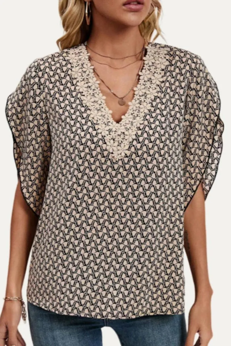 The Moment Collection Vintage Khaki Floral Crochet Lace Short Sleeve